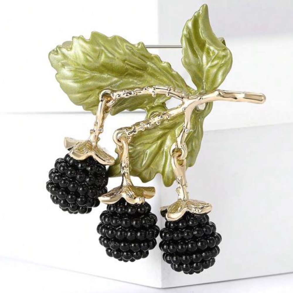 Beaded Blackberry Branch Brooch
